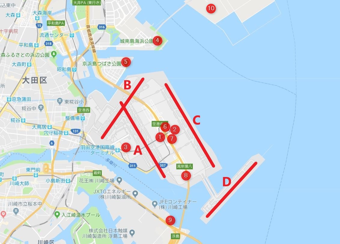 羽田空港にある全ての飛行機撮影スポットの地図