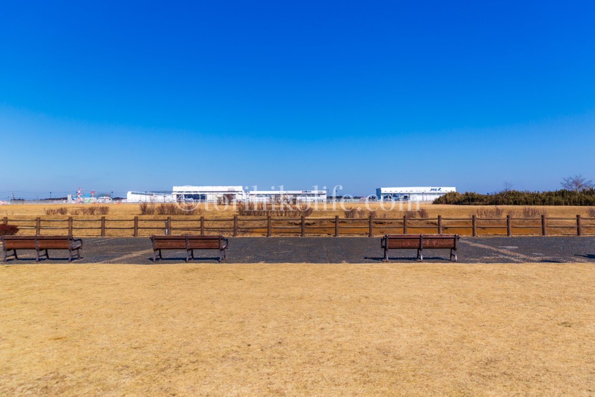 ドラマGOOD LUCK!!で有名なさくらの丘公園のベンチから成田空港方面を見た景色